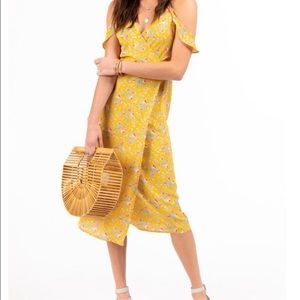 Francesca’s Floral Ruffle Midi Dress in Yellow